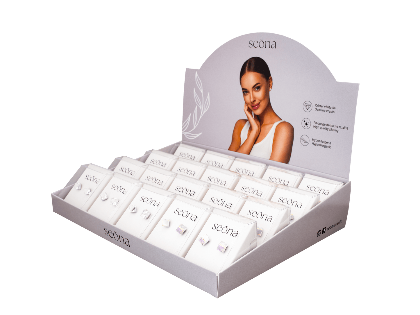 IRIS - 6mm Cubic Crystal Earrings - 20 Pack Pop Up Display - Hypoallergenic - Seona B2B - beauty_salon_wholesale