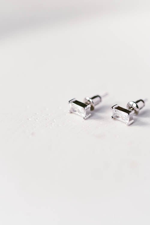 RHEA - Pack of 6 - 3mm x 5mm Rectangle Cubic Zirconia Earrings - Hypoallergenic - seona - beauty_salon_wholesale