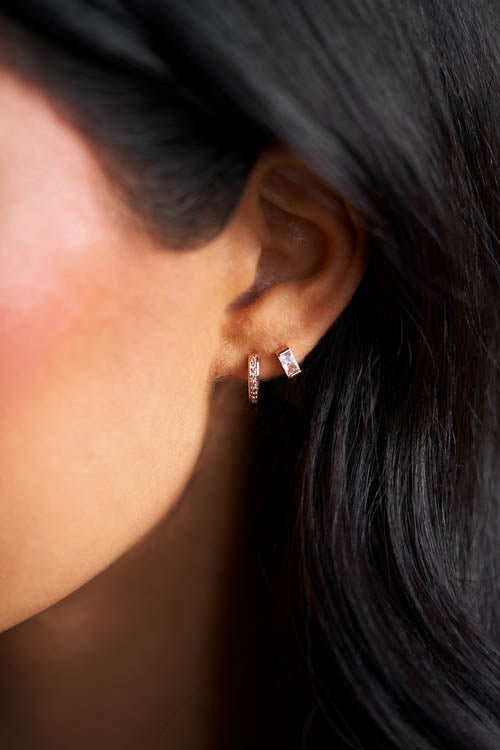 RHEA - Pack of 6 - 3mm x 5mm Rectangle Cubic Zirconia Earrings - Hypoallergenic - seona - beauty_salon_wholesale