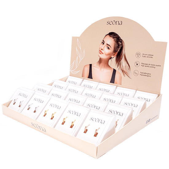 STELLA - Pave Huggie Cubic Zirconia Earrings - 20 Pack Pop Up Display - Hypoallergenic - seona - beauty_salon_wholesale